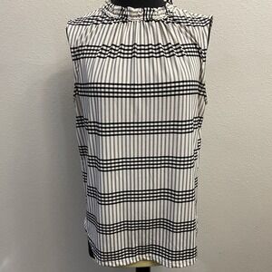 Ann Taylor Women's Black & White Sleeveless Blouse High Neck Large‎
